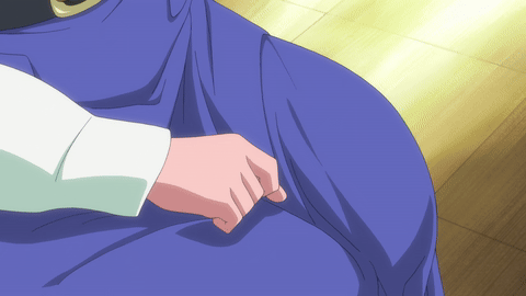 The hand-holding scene from the end of Mawaru Penguindrum episode 15. Momoka reaches out her bandaged hand to hold Yuri's hand, who recoils slightly at being held. After some trepidation, she reaches out her other hand to hold onto Momoka's hand.